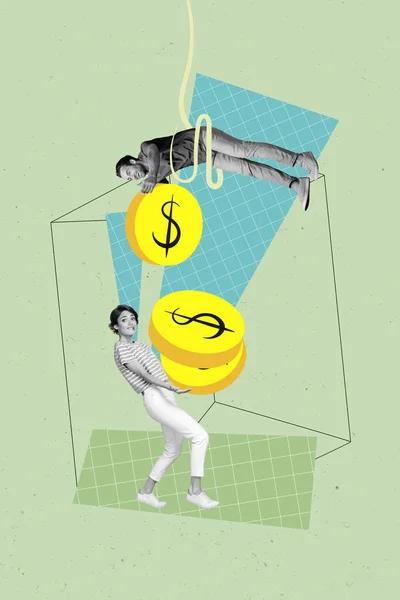 Вертикальный Творческий Образ Коллажа Смешной Команды Создания Депозита Зарабатывая Деньги — стоковое фото