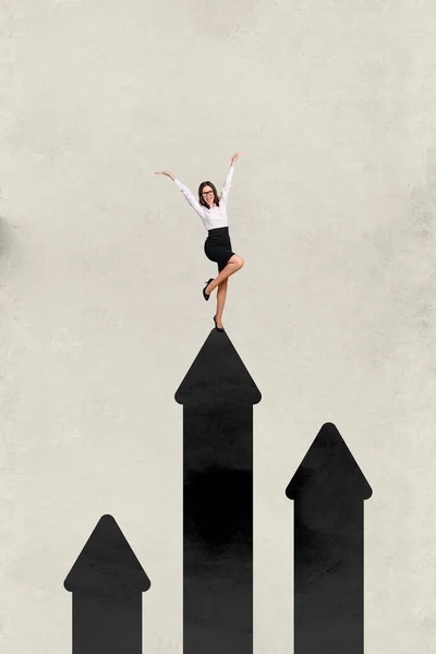 Vertikale Kreative Bildcollage Junge Business Lady Formalwear Feiern Fortschritt Erzielen — Stockfoto