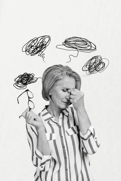 Photo Collage Artwork Minimal Picture Unhappy Sad Upset Lady Feeling — Stock Photo, Image