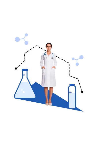 Photo Doctor Lady Laboratory Collage Illustration Professional Scientist Doctor Analysis — Stock Photo, Image