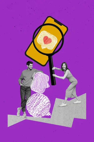 Criativa Foto Colagem Aplicativo Móvel Para Pesquisar Seu Amor Jovem — Fotografia de Stock
