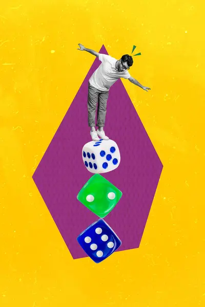 Collage Bild Skiss Funky Riskabel Man Kasino Gamer Balansera Enorma — Stockfoto