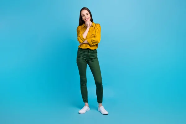 Full Length Photo Confident Smart Lady Wear Yellow Shirt Arm — Stock Photo, Image