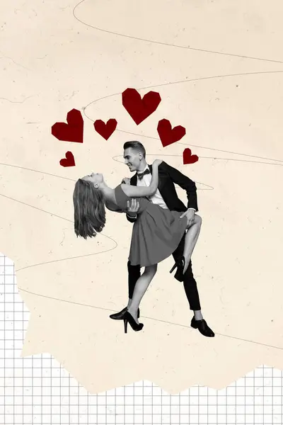 Tvůrčí Plakát Koláž Krásné Roztomilé Pár Tanec Valčík Valentýn Datování — Stock fotografie