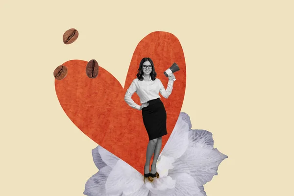 魅力的なビジネスマンのコラージュアートワーク画像 バレンタインデーアナウンス孤立したベージュ色の背景 — ストック写真