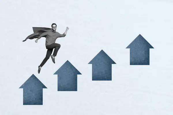 Collage Fotografico Composito Divertente Motivato Uomo Affari Energico Costume Superman — Foto Stock