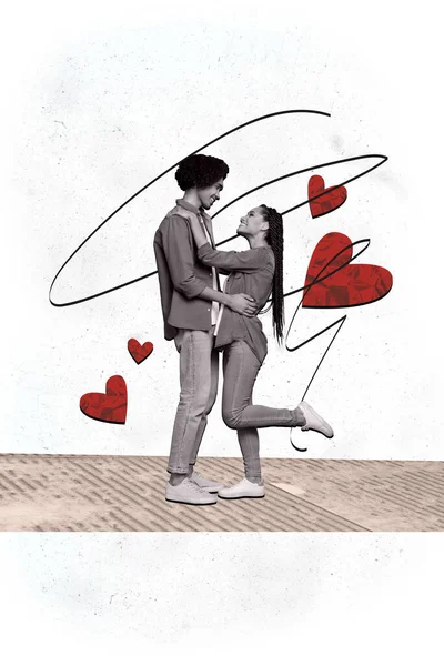 Creative Drawing Collage Picture Gentle Couple Hugging Valentine Day Love — Stock Photo, Image