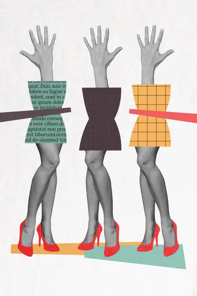 Collage Imagen Tres Mujeres Atractivas Sin Rostros Sexy Limpio Piernas — Foto de Stock