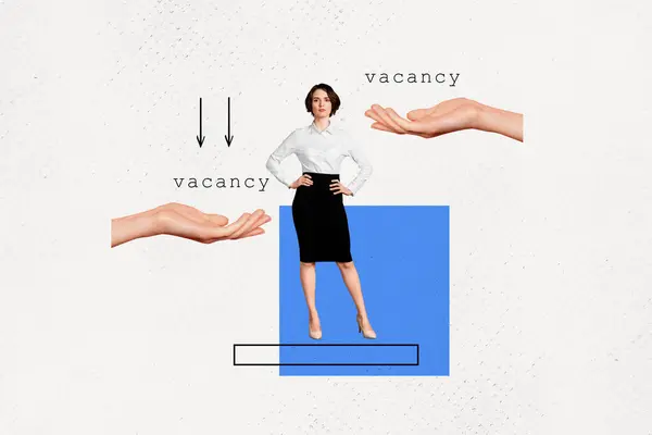 Collage Mínimo Horizontal Mujer Negocios Joven Oficinista Buscar Vacante Proposición — Foto de Stock