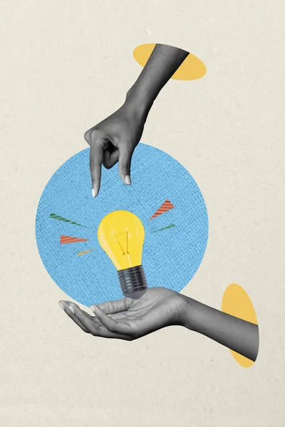 Vertikale Collage Kreative Plakat Monochrom Effekt Idee Brainstorming Geist Eureka — Stockfoto
