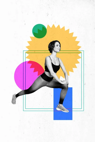 Verticale Foto Astratta Poster Collage Motivata Sportiva Calma Fare Esercizio — Foto Stock