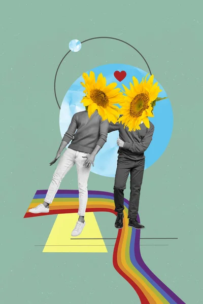 Pinup Pop Seltsame Collage Von Zwei Jungs Mit Floralem Gesicht — Stockfoto