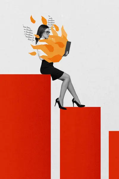 Dikey Kolaj Yaratıcı Poster Efekti Ciddi Kadını Gibi Patronluk Taslayan — Stok fotoğraf