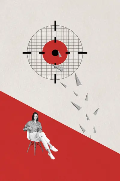 Verticale Creatieve Collage Poster Zitten Jong Meisje Zakenvrouw Groot Centrum — Stockfoto