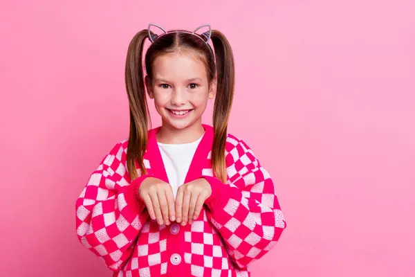 Photo Funky Adorable Girl Tails Hairstyle Cat Ears Dressed Cardigan — Stock Photo, Image