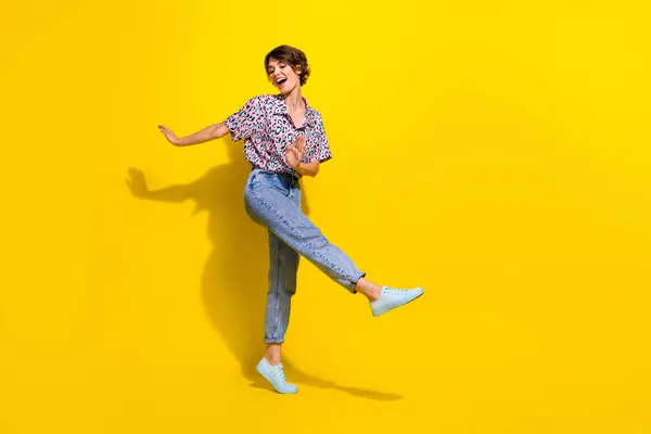 Full Length Portrait Positive Pretty Person Have Good Mood Dancing — Stock Photo, Image