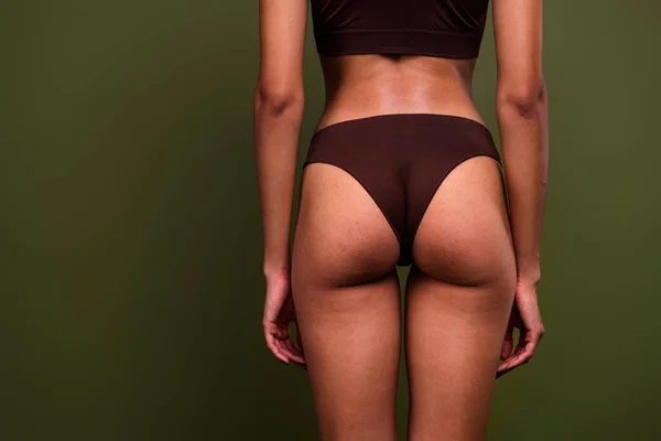 Filter Back View Cropped Photo Sportswoman Taut Elastic Ass Cellulite — Fotografie, imagine de stoc