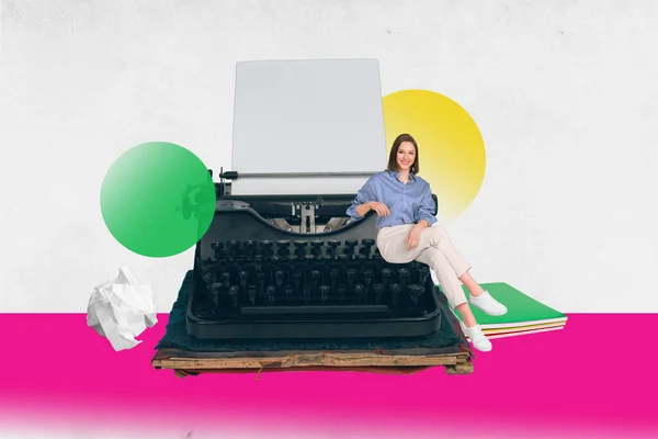 Creative Trend Collage Typewriter Machine Writing Book Novel Author Vintage — Stock Photo, Image