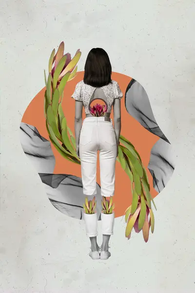 Vertical Colagem Imagem Criativa Menina Saúde Mental Paz Harmonia Verão — Fotografia de Stock