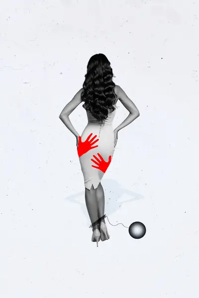 Pionowy Kolaż Obraz Rysunek Czerwone Ramiona Dotyk Czarny Biały Efekt — Zdjęcie stockowe