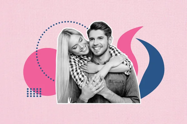 Creative Collage Poster Image Lovely Smile Charm Couple Cuddle Sweet — Stock Photo, Image