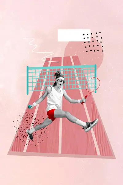 Collage Vertical Cartel Ilustración Monocromo Efecto Deportivo Joven Rápido Hombre — Foto de Stock