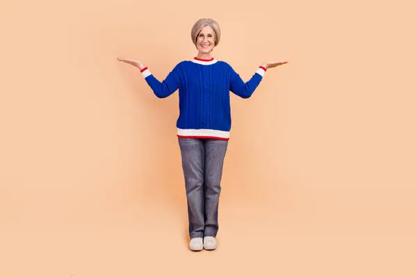 Full Size Photo Nice Woman Gray Hair Dressed Knit Sweater — Stock Photo, Image