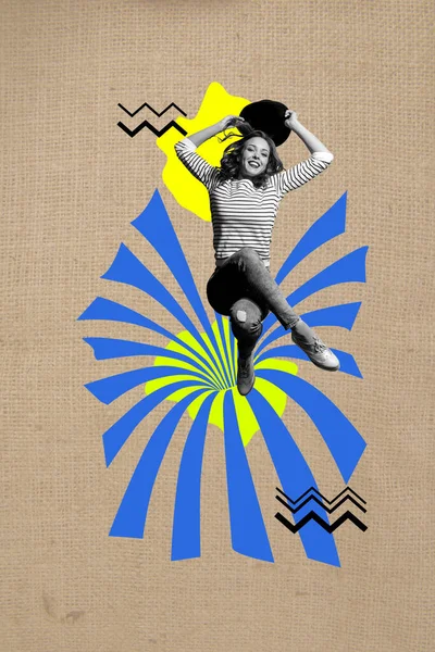 Вертикальный Творческий Коллаж Картина Молодая Красивая Женщина Французский Стильный Наряд — стоковое фото