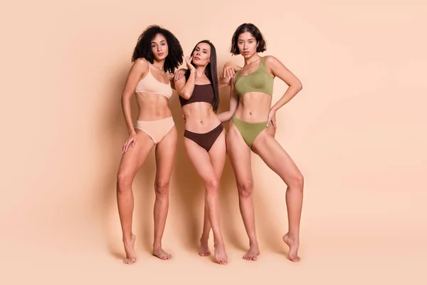 Çekici Kadınların Filtresiz Stüdyo Fotoğrafı Yok Çamaşırı Giyiyorlar Vücut Pozitifliğinin — Stok fotoğraf