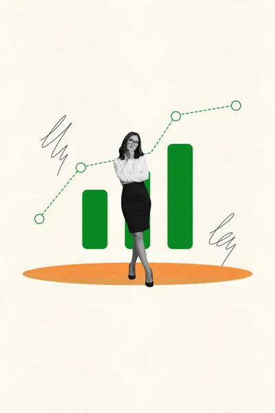 Vertical Criativo Pôster Colagem Jovem Bela Senhora Negócios Pensando Fazer — Fotografia de Stock