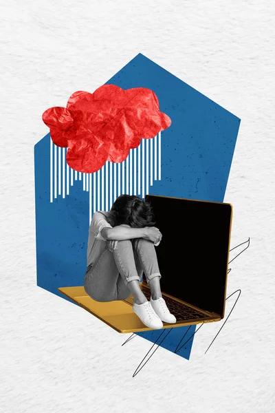 Függőleges Kollázs Poszter Illusztráció Kép Monokróm Hatás Szomorú Boldogtalan Depressziós — Stock Fotó