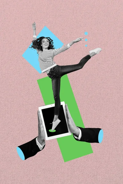 Vertikale Collage Bild Junge Fröhliche Mädchen Tanzen Ballett Leistung Mann — Stockfoto