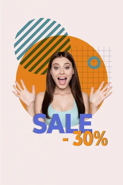 Kolaj Resmi Genç Bayanların Alışveriş Retro Çizimi Büyük Satışlar Reklam — Stok fotoğraf