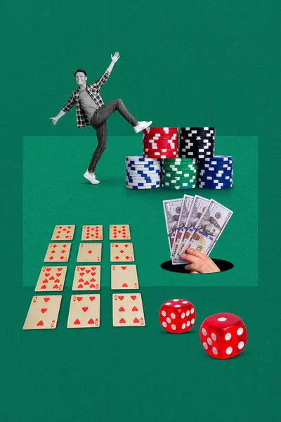 Collage Grafiken Bild Von Funky Guy Spielen Casino Gewinnen Geld — Stockfoto