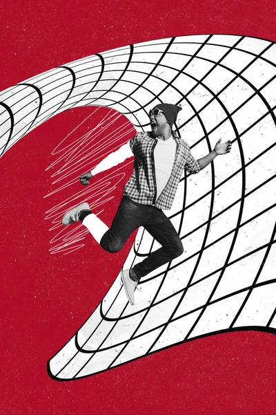 Creative Retro Magazine Collage Funny Funky Guy Dancing Having Fun — Stock Photo, Image