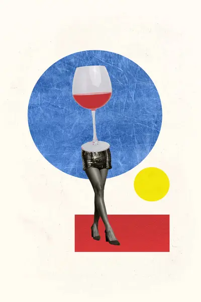 Collage Alcool Pub Illustration Femme Sans Tête Dans Verre Vin — Photo