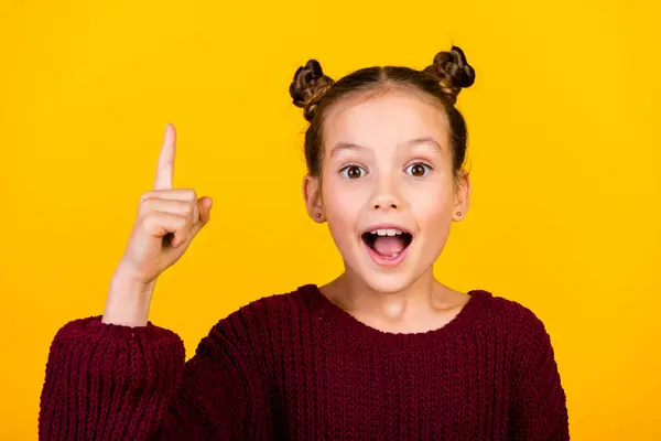 Photo Funky Intelligent Girl Point Finger Brilliant Excellent Idea Isolated — Stock Photo, Image