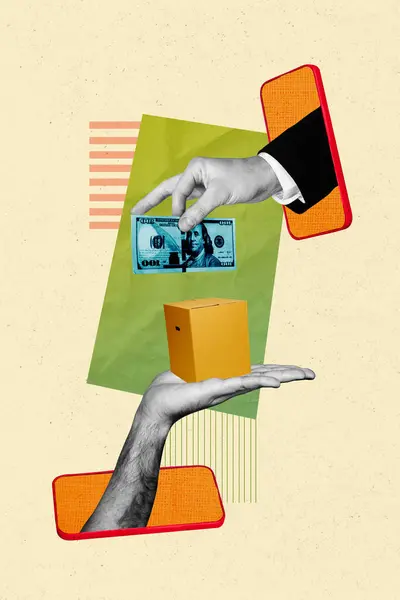 Verticale Collage Creatieve Poster Zwart Wit Filter Hand Hold Box — Stockfoto