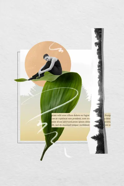 Vertical Collage Imagen Concepto Belleza Natural Joven Bailarina Sentado Hoja —  Fotos de Stock