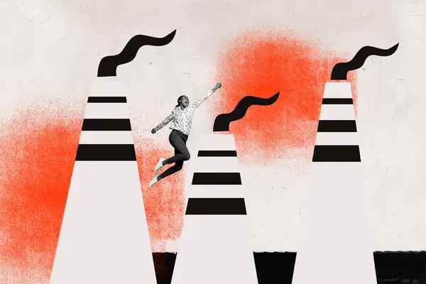Collage Kreative Plakatbild Monochromen Effekt Erregt Glücklich Freudig Junge Frau — Stockfoto