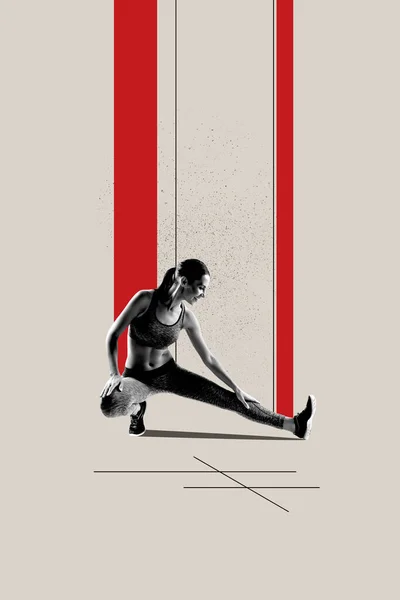 Magazine Picture Sketch Collage Image Sporty Lady Enjoying Stretching Legs — Stock Photo, Image