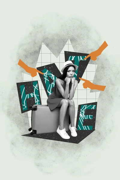 Photo Collage Artwork Minimal Picture Stressed Depressed Lady Struggling Hate — Stock Photo, Image