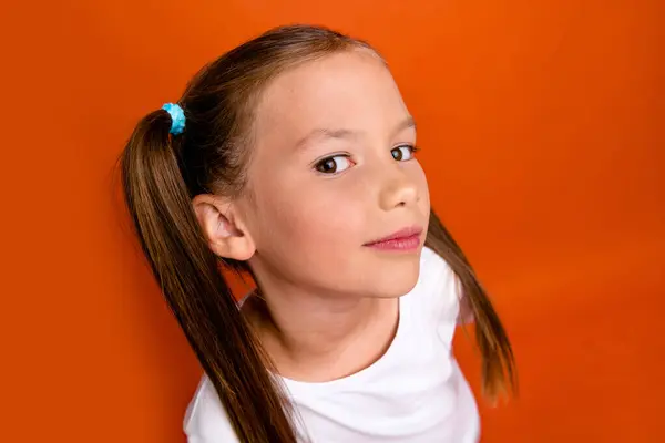 Photo Positive Funky Adorable Girl Interested Eavesdrop Listen News Isolated — Stock Photo, Image