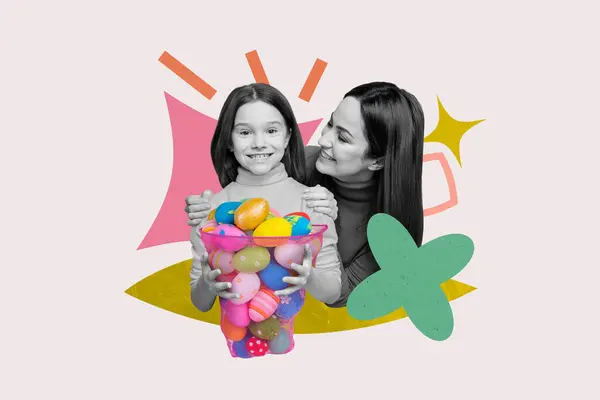 Творческий Коллаж Молодая Счастливая Маленькая Девочка Празднует Пасху Праздник Весенний — стоковое фото