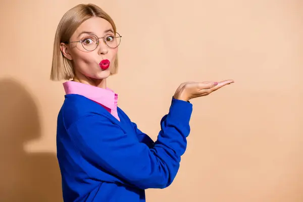 Side Profile Photo Funky Excited Woman Plump Lips Business Leader — Stock Photo, Image
