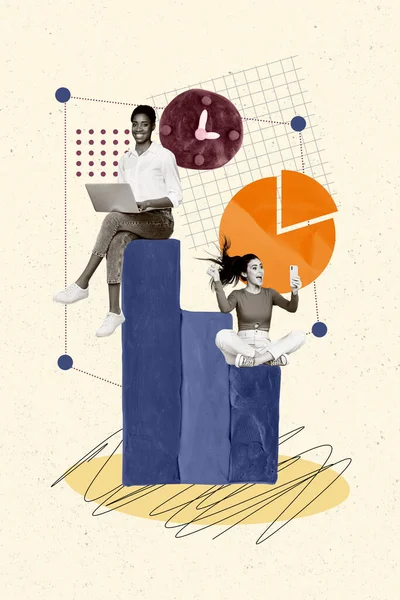 Collage Illustratie Financieel Thema Van Twee Collega Het Bedrijfsleven Vrouwen — Stockfoto