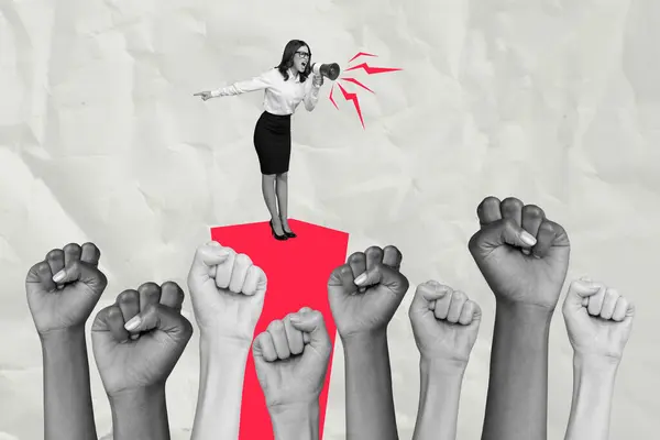 Placard Collage Bosquejo Mujer Enojada Gritando Anunciando Noticias Noticias Feminismo —  Fotos de Stock