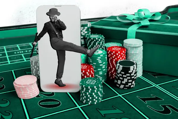 Collage Plantilla Publicidad Para Sitio Web Línea Casino Negro Jack —  Fotos de Stock