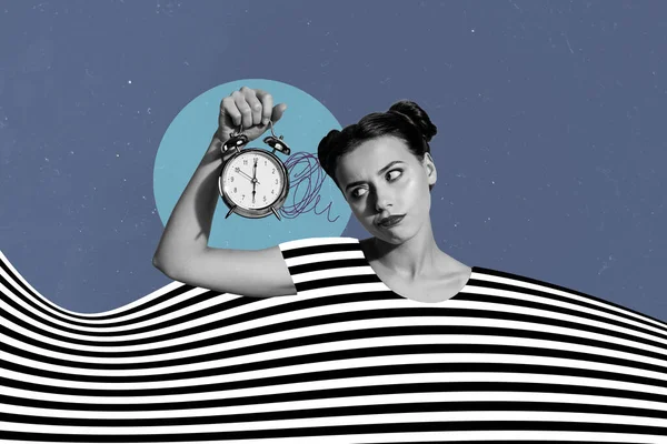 Collage Bild Von Unzufriedenen Schwarz Weiß Effekt Mädchen Aussehen Arm — Stockfoto