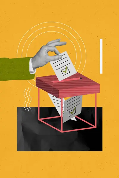 Plantilla Creativa Collage Caja Votación Elección Del Gobierno Mano Insertar — Foto de Stock